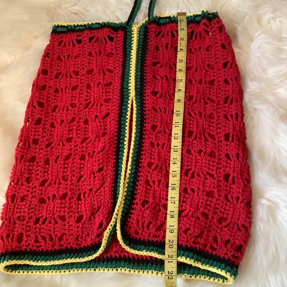 Handmade Crochet Rasta Halter Cover Up Red Green Yellow Swim Cover Up Small - Picture 12 of 13